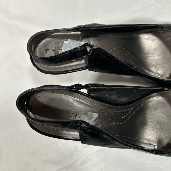Tahari Sexy Leather Black Peep Toe Heels pumps with ankle strap Lacey Slingback - Picture 9 of 11